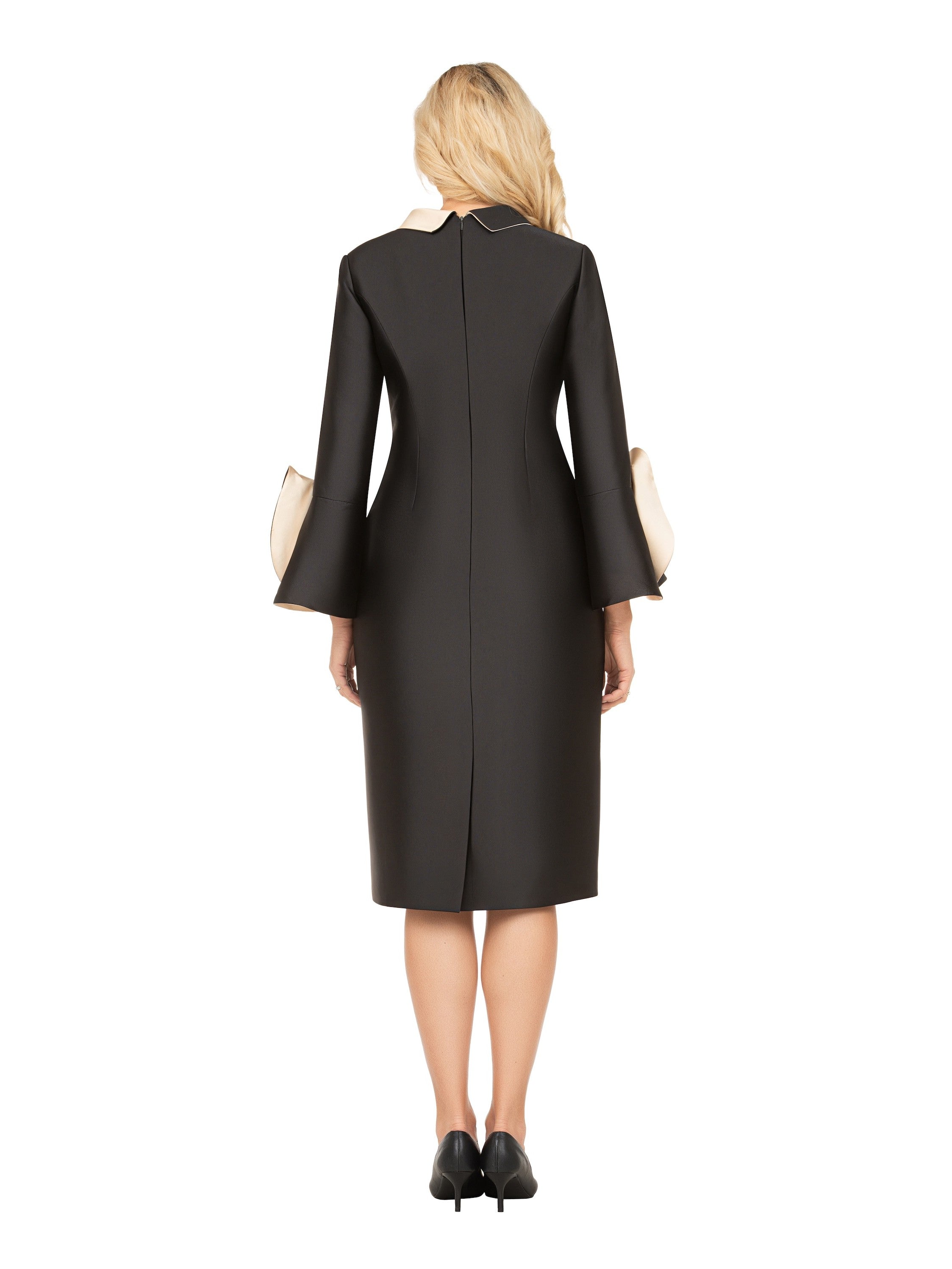 Luxe Twill Dress with Contrast Cascade Ruffles