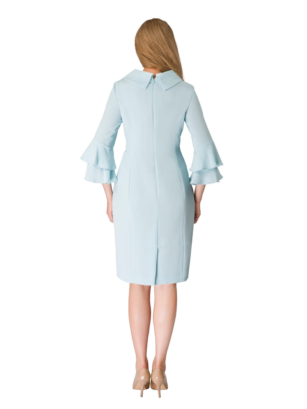Draped Collar Bell Sleeve Shift Dress-Plus