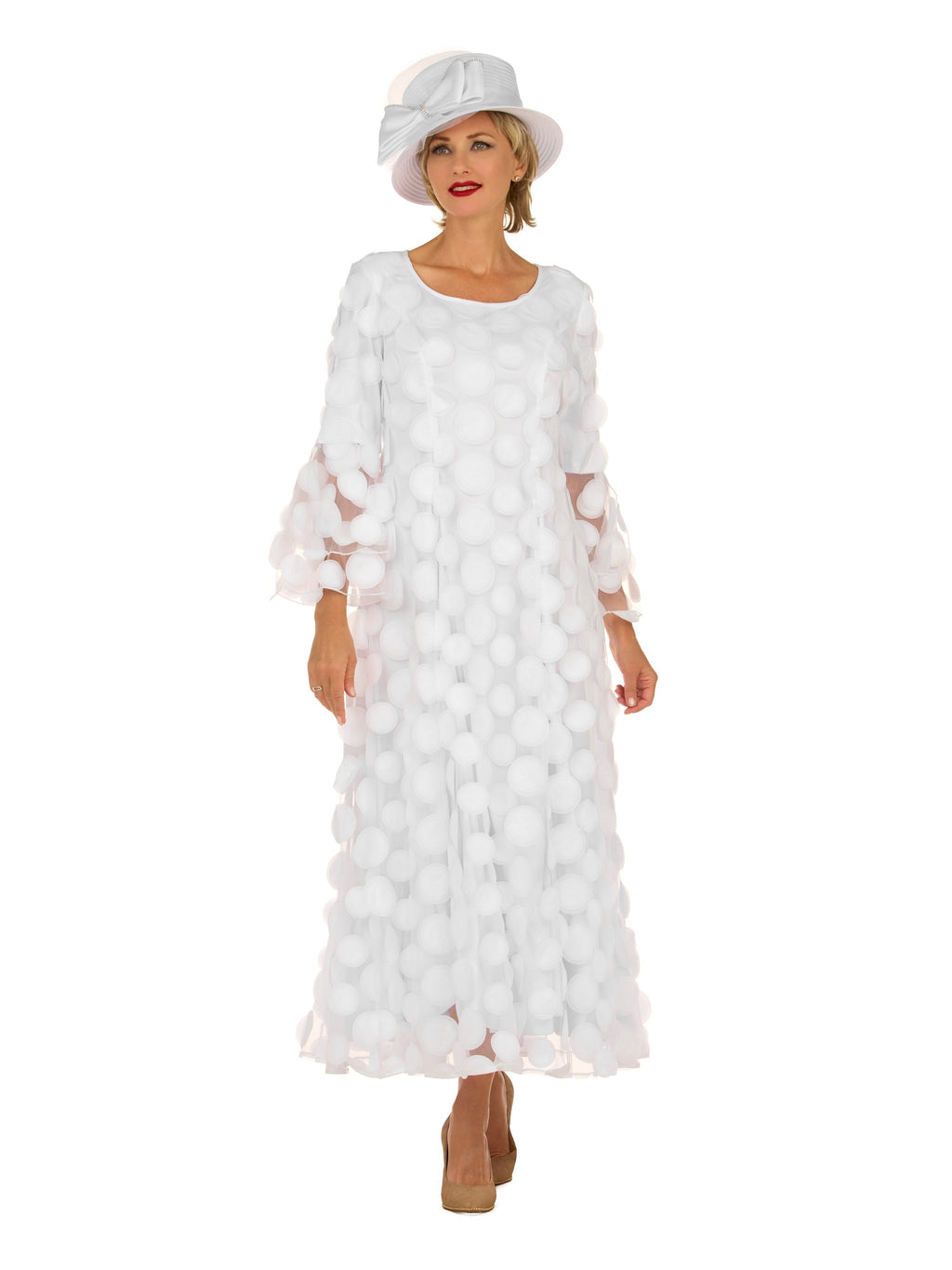 Elegant 3D Dot Mesh Bell Sleeve Maxi Dress-Plus