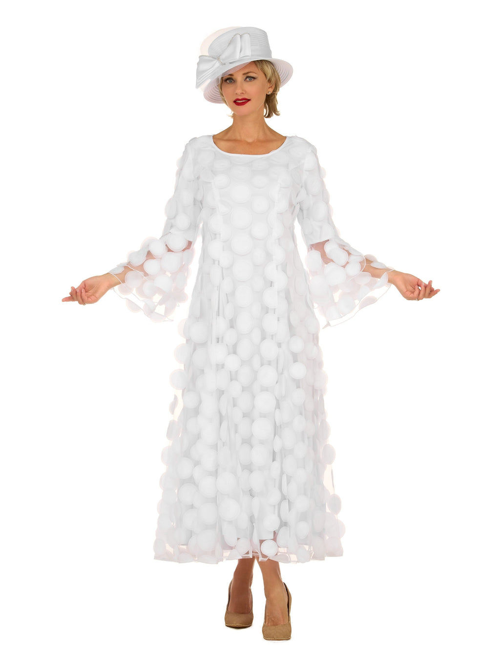 Elegant 3D Dot Mesh Bell Sleeve Maxi Dress-Plus