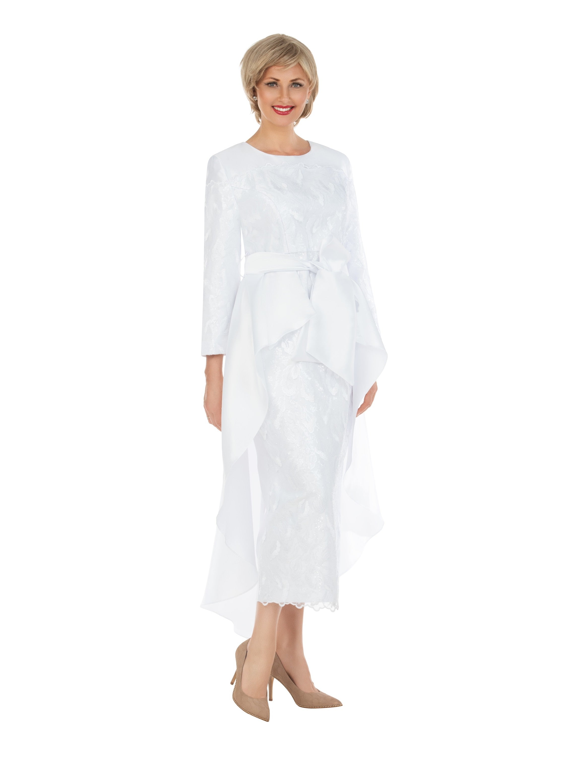 Graceful Radiance Sequined Lace Gown w/ Waist Cape