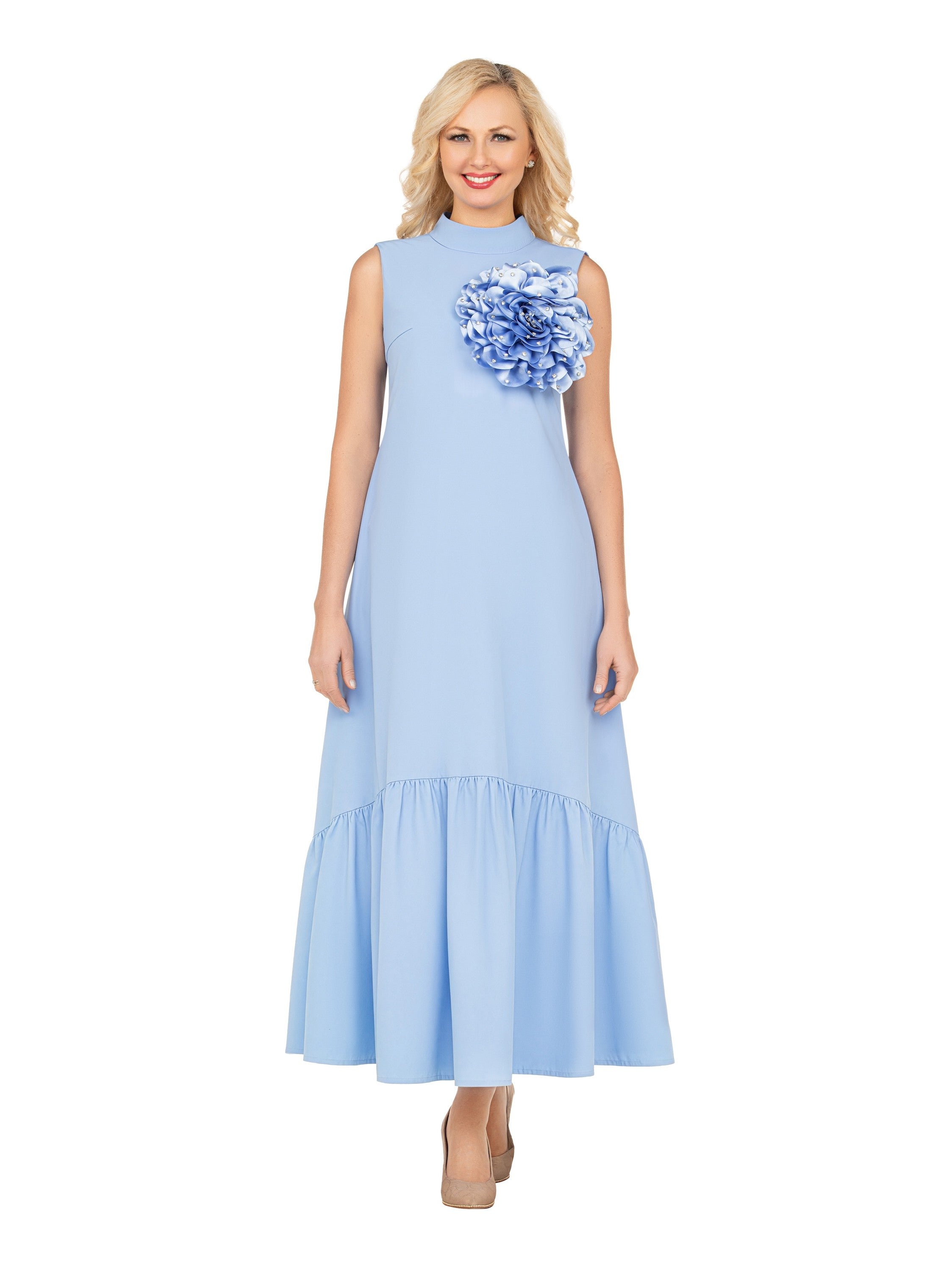Luxury Flare Dress with Handcrafted Floral Detail