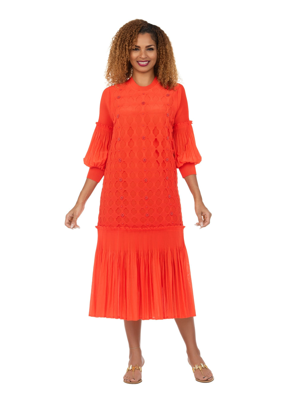 Modern Elegance Beaded Midi Dress in Pleats