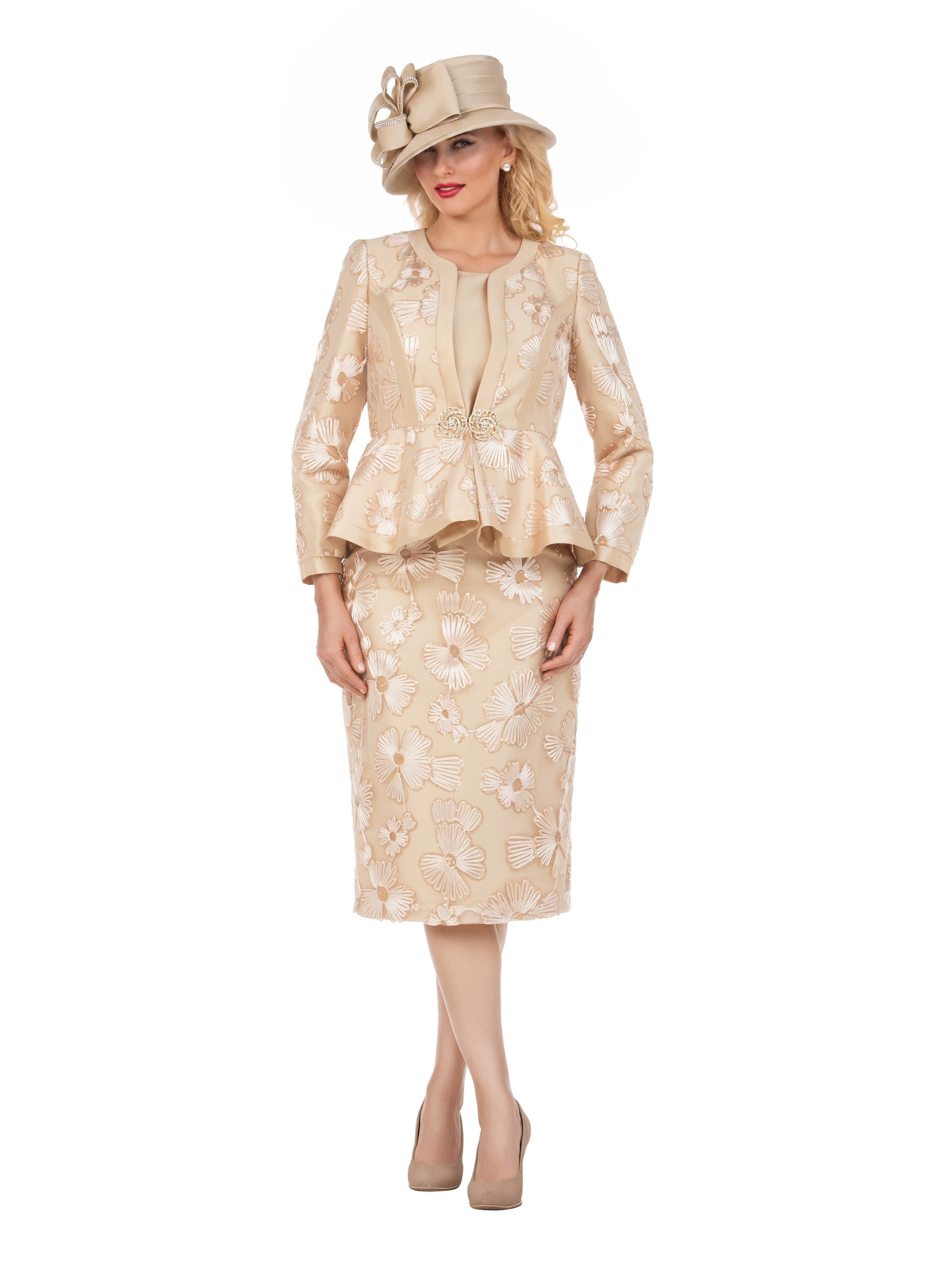 Couture Floral Embroidered 3-Piece Skirt Suit-Plus