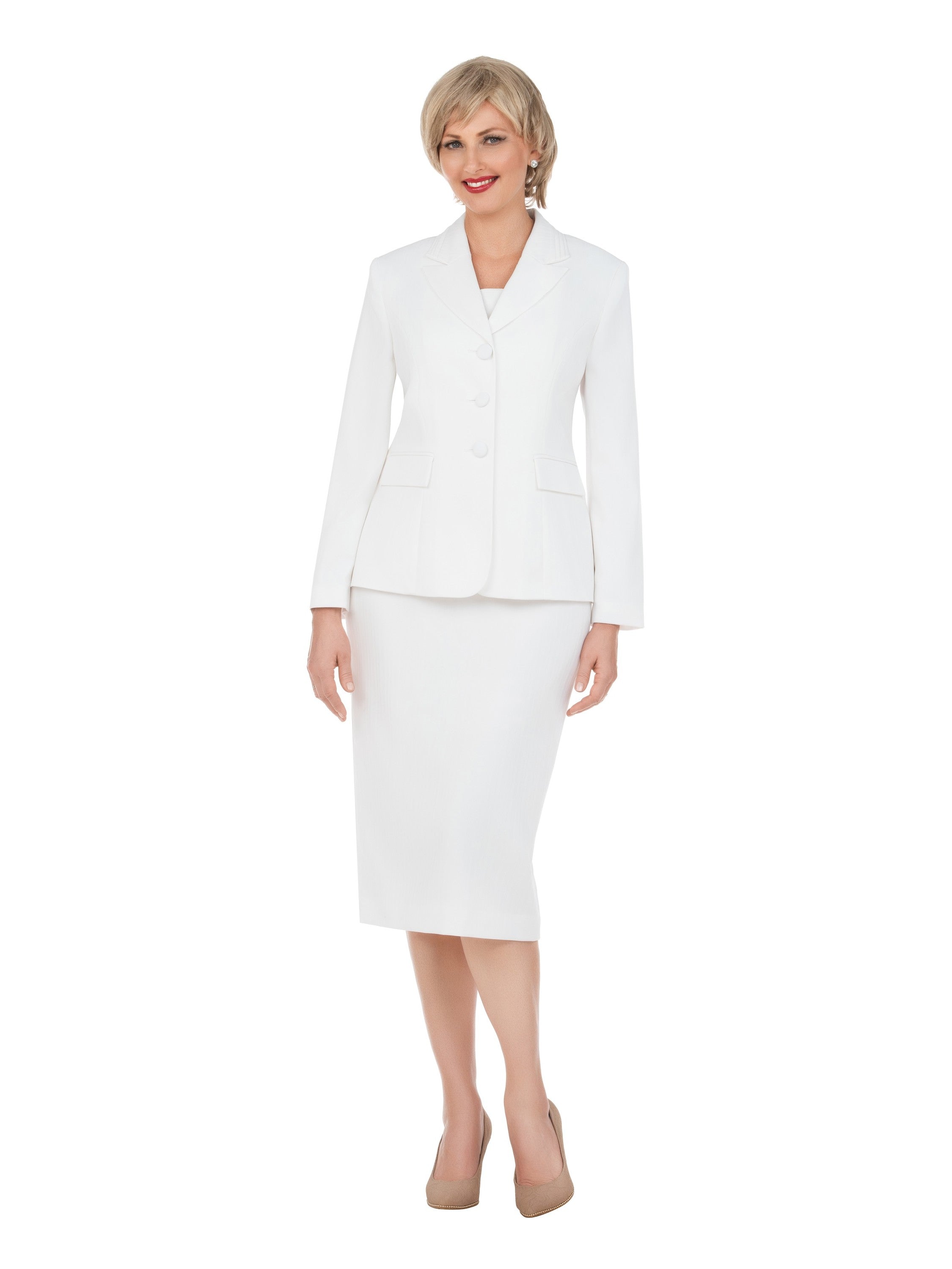 Classic Pinstripe Textured 2-Piece Skirt Suit